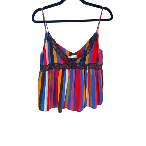 ZARA TRF Multicolor Striped Sleeveless Camisole With Black Lace Detail - Picture 1 of 15